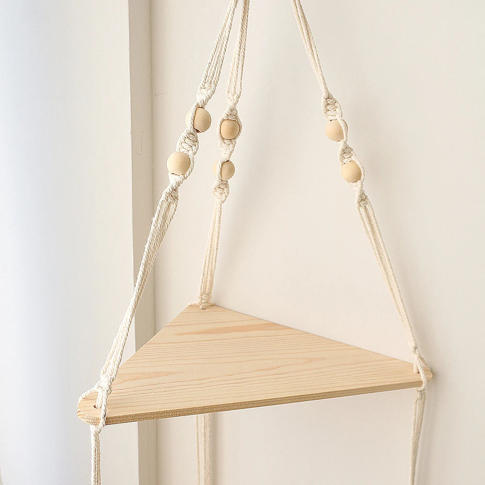 Estante Flotante Triangular de Madera - 3 Niveles - Decoración Boho para Pared - Estilo Rústico y Moderno para Hogar, Sala, Dormitorio o Oficina